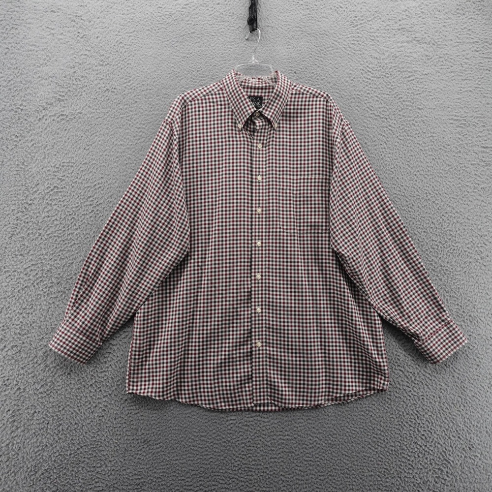 Jos A Bank Travelers Collection Shirt XL Red Plaid Cotton Long Sleeve Men Casual